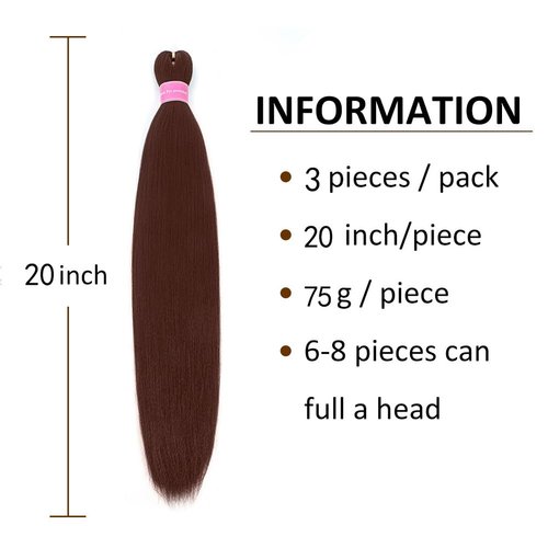 AFNOTE Pre Stretched Braiding Hair Extensions for Braids 20 Inch 3 Packs Brown Braiding Hair Pre Stretched Synthetic Soft Prestretched Braid Hair Extension Hot Water Setting-Brown 30#