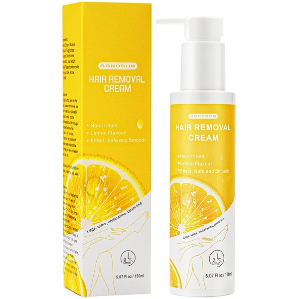 Lemon Flavor Hair Removal Cream for Women and Men, Painless Non-Irritat for Sensitive Skin, SONOBOM Bikini Hair Removal Cream For Intimate Area, Arms, Legs, Underarms, Chest, 5.07 Fl oz