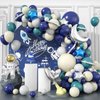 Outer Space Balloon Arch Kit, Navy Blue And White Grey Sea Blue Moon Star Foil Balloon for Boy Kids Space Birthday Astronaut UFO Theme Graduation Party Over The Moon Baby Shower Decorations