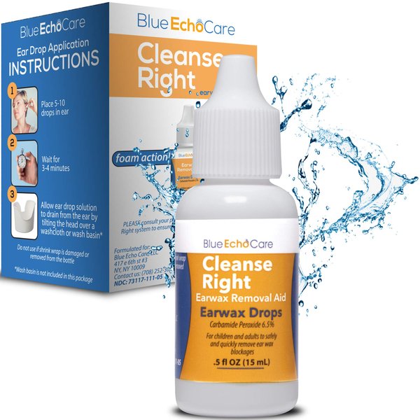 Cleanse Right Ear Wax Removal Drops –Ear Drops Bottle to Remove Earwax Blockages – Safe and Easy-to-Use Ear Cleaner w/Carbamide Peroxide 6,5% – Ear Irrigation for Adults and Kids (5 oz)