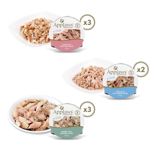 Applaws Natural Wet Cat Food, 8 Count, Limited Ingredient Cat Food Pots, Fish Variety Count in Broth, 2.47oz Pots