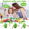Loppdece 42 PCS Wooden Animals Fruits Vegetables String Threading Beads, Montessori Toddler Preschool Activities Lacing Toys, Include 42Wooden Lacing Beads 4String Ropes for Toddlers 3 4 5 6 Year Old