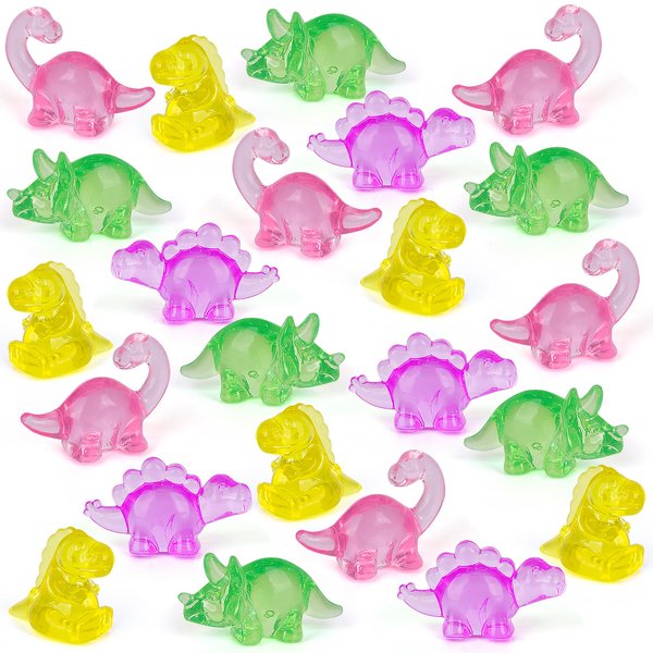 Acrylic Dinosaur Figurines - Set of 24 Small Dinosaur Toys - Translucent Plastic Dinosaur Toys for Kids - Bulk Dinosaur Figures in Various Pastel Colors - Dinosaur Party Favors for Toddlers