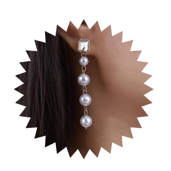 Sttiafay Vintage Crystal Pearl Drop Earrings Long Pearl Chain Earrings Gold Pearl Tassel Earrings Shine Bridal Cz Rhinestone Pearl Earrings Jewelry for Women and Girls