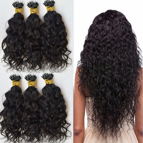 Nano Ring Real Human Hair Extensions Brazilian Loose Wave 100% Remy Hair Nano Bead Hair Extensions for Women (22inch 100strand, Natural black)