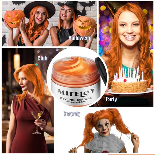 Orange Temporary Hair Color Wax, Instant Natural Hairstyle Cream, Styling Pomades for Girl Women Youth,Disposable Coloring Mud for Party Cosplay DIY Halloween, 4.23oz