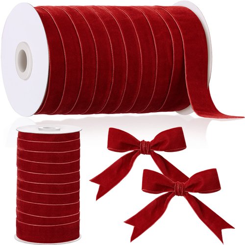 Chuangdi Velvet Ribbon Spool Vintage Velvet Ribbons for Gift Wrapping Decoration Party Wedding Arts Crafts Wide Single Face Velvet Ribbon Bow Making(Burgundy, 1 Inch, 30 Yard)