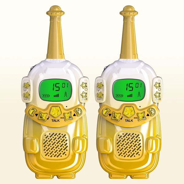 Mini Robot Kids Walkie Talkies 2 Pack,Walkie Talkies for Kids with Backlit LCD Flashlight,3-12 Year Boy Girl Gift,Birthday Christmas Toy Gift,3 KM Range for Camping, Hiking,Outdoor Play (Yellow)