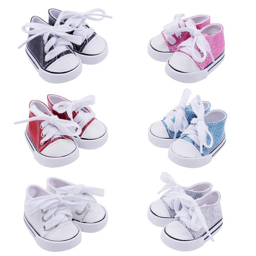 Etistta 6 Pairs of Glitter Canvas Doll Shoes for 18 inch Doll Shoes Baby Doll Shoes American Dolls Accessories