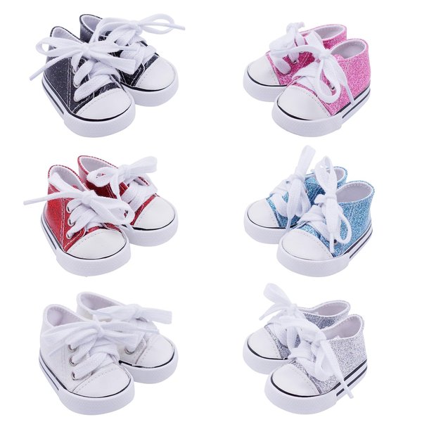 Etistta 6 Pairs of Glitter Canvas Doll Shoes for 18 inch Doll Shoes Baby Doll Shoes American Dolls Accessories