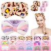 CHNLML Women Spa Headband Sponge,6PCS Bow Face Wash Headband and Wristband Set, Makeup Headband, Spa Headband,Makeup Headband, Skincare Headbands (6PCS-Colorful leopard+PWP stripes)