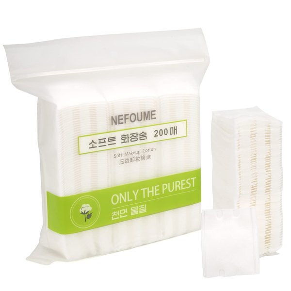 Makeup Remover Cotton Pads for Facial Eye Makeup and Nail Polish Removal, Square Cotton Puff, Double-Side Save Water, Soft, Lint-Free