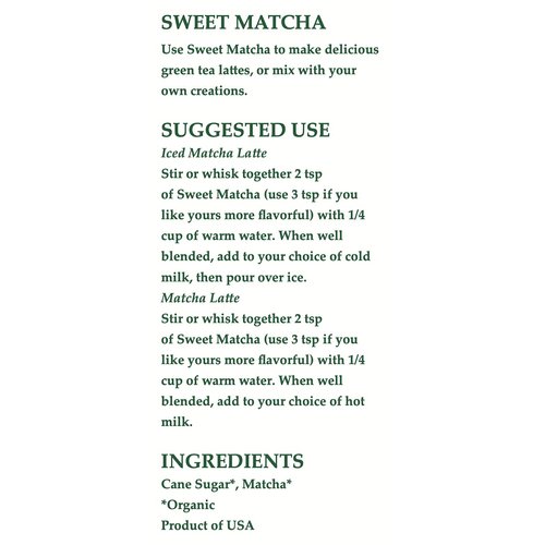 Organic Sweet Matcha Green Tea Powder, Cafe Style Blend by Cherie Sweet Heart (16 oz) (packaging may vary)