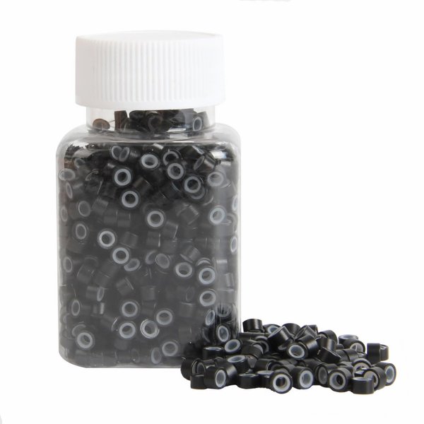 1000Pcs MicroLink Beads for Hair Extensions, Micro Link Rings 5mm Silicone Lined Beads for I Tip Hair Extension Tool (Black)