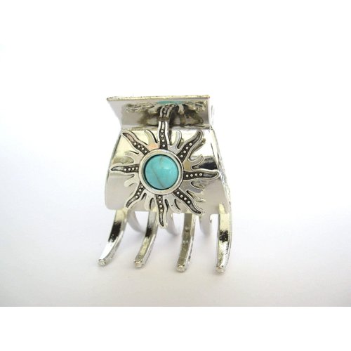 Generic Small/medium turquoise blue silver sun metal native tribal hair claw clip