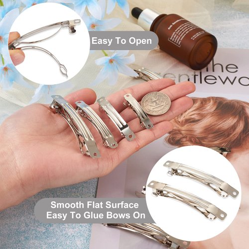 100Pcs Iron Blank French Barrette Hair Clip 4 Sizes 39/51/59/78mm Long Platinum for DIY Hair Accessories Making
