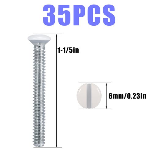 AIEX Long 6-32 Thread White Wall Plate Screws Outlet Cover Screws Switch Cover Screws Replacement (35Pcs, 1.2Inch, White)