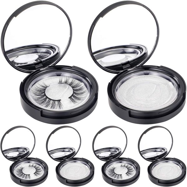 Maitys 6 Pcs Eyelash Packaging Circle Box with Mirror, Eyelash Storage Box Empty Lash Case with Lash Holder for Women(Matte Black)