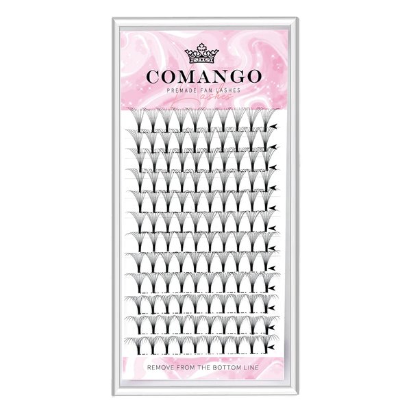 Volume Lash Extensions 10D Premade Fans Eyelash Extensions 0.07mm Thickness C/D Curl 12mm Short Stem Premade Volume Eyelash Extensions Flat Base Fans by CoMango