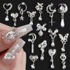 15 Pcs Alloy Metal Silver Heart Bow Nail Rhinestones Nail Charms Y2K,Star Moon Pendant Tassels Pearl Crystals Nail Decorations Charms For Nails 3D Shiny Butterfly Nail Charm For Nail Supplies Nail Art