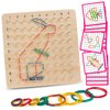 Skrtuan Wooden Geoboard with Rubber Bands, Montessori Educational Toy for Kids, Pattern Block Geo Board with Pattern Cards and Rubber Bands Create to Figures Shape STEM Puzzle Matrix Brain Teaser