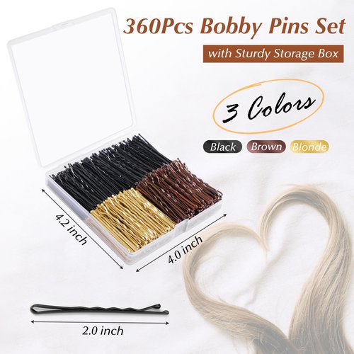 Bobby Pin, 360 Pcs Bobby Pins, 2 Inch Premium Bobby Pins Black, Brown and Blonde, Secure Hold Bobby Pins with Store Box, Hair Pins for Women and Girls