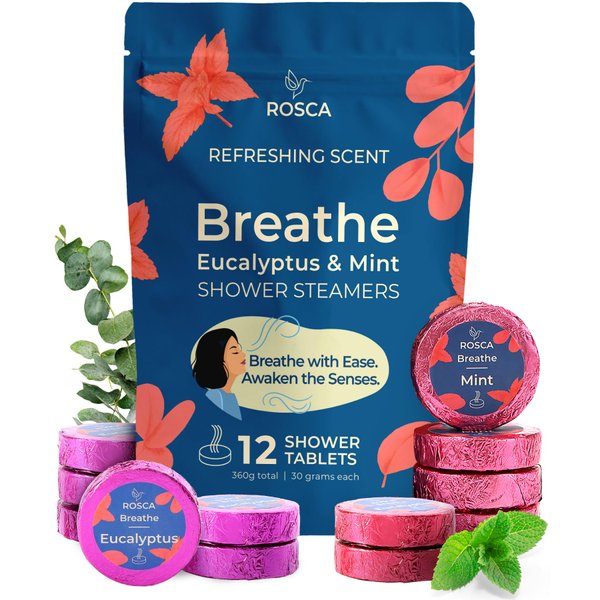 RO Eucalyptus & Mint Shower Steamers Aromatherapy - Envigorating Stress Relief - Christmas Gifts Stocking Stuffers, Self Care Relaxation Birthday Gifts for Women and Men
