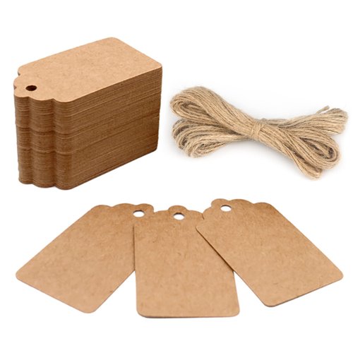 G2PLUS 100PCS Kraft Paper Gift Tags with String, 2.75''×1.57'' Blank Gift Tags, Marking Price Tags, Writable Hanging Label Present Name Tags for Gift Wrapping, Gift Bags, Holiday Arts & Crafts