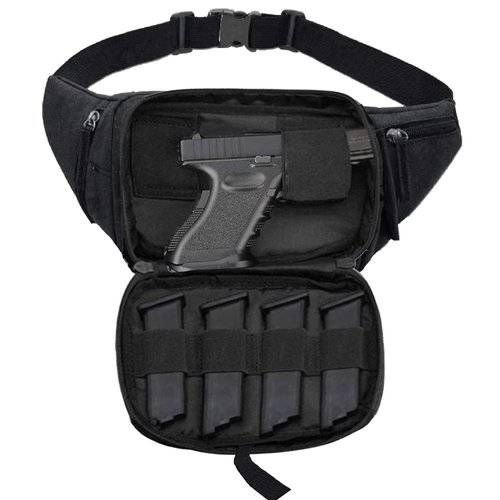 Concealed Carry Pistol Waist Bag - LarKoo Tactical Conceal Carry Pistol Bag Fanny Packs Handgun Holster Pouch with Bottle&Gun Holder Fits 1911 Glock etc