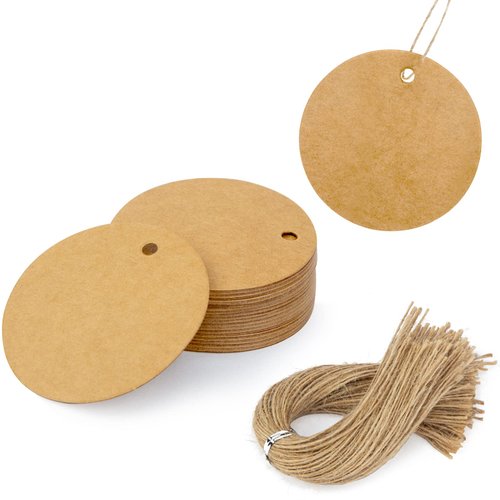 SallyFashion 160PCS Round Brown Gift Tags with String, Circle Kraft Tags for Clothing, Price, Gift, Cupcake Tags