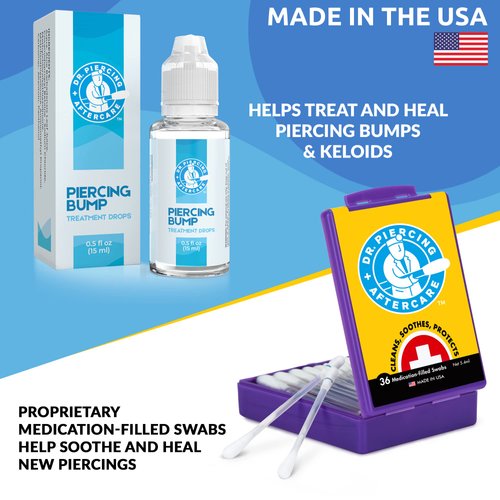 Dr. Piercing Aftercare Swabs Bundle with Keloid Bump Removal Drops - Wound Wash Saline Solution For Piercings - Ear Piercing Cleaner