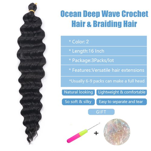 Ocean Wave Crochet Hair Color 2 Deep Wave Crochet Hair Curly Braiding Hair Water Wave Bundles Loose Wave Crochet Hair Goddess Box Braids Crochet Hair Wavy Braiding Hair Dreadlock Extensions(3 Packs)