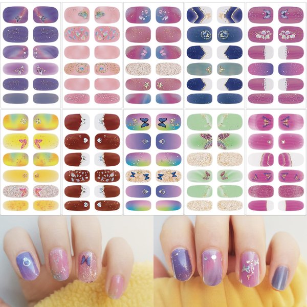 14 Sheets Nail Stickers Full Nail Wraps Self Adhesive Nail Design Floral Nail Polish Strips Stickers with Nail File Glitter Nail Polish Decals Flowers Leaf Nail Strips Stickers for Women DIY Manicure