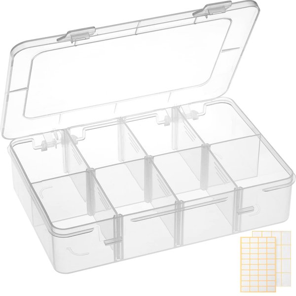 Quefe 1 Pack 8 Grids Bead Organizers and Storage, Plastic Organizer Box with Removable Dividers for Candies Snacks Electronics Jewelry Small Parts