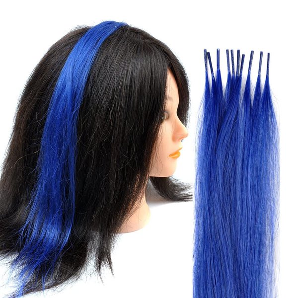 Vieuinaux Rainbow Highlights Hair Extensions, 10 Strands/lot Colored I Tip Human Hair Extension For Women Girls Gift Cosplay Dress Up Party Feather Hair Extensions With Micro Beads And Pulling Needle And Pliers (16INCH, Royal blue)