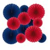 JEYE Red and Royal Blue Paper Fans Party Decoration Hanging Party Craft Paper Fans Background Ceiling Hanging Decor for 4th July Independence Day Graduation Veterans Party, Mix Set of 12pcs