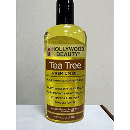Hollywood Beauty Tea Tree Oil, 8oz Bottle, Hair, Skin & Scalp treatment, Moisturizes dry, itchy scalp, Hair Hot Oil Treatment, Vitamin E & Aloe and a Fungus Fighter