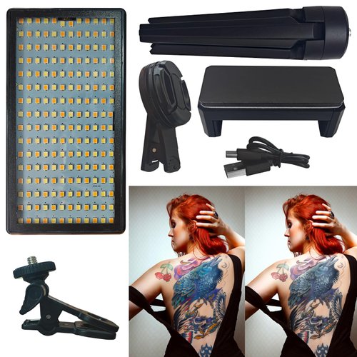 LED Rechargeable Tattoo Fill Light,Professional Tattoo Photography Aid,Tattoo Supplies Kit,Tattoo Artist Gifts,Tattoo Circular Polarizer Filter,(192 Lamp Beads) Show the True Effect of the Tattoo.