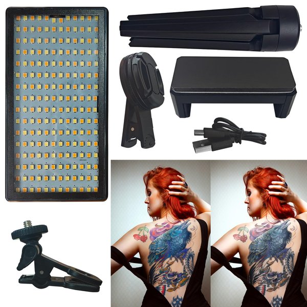 LED Rechargeable Tattoo Fill Light,Professional Tattoo Photography Aid,Tattoo Supplies Kit,Tattoo Artist Gifts,Tattoo Circular Polarizer Filter,(192 Lamp Beads) Show the True Effect of the Tattoo.