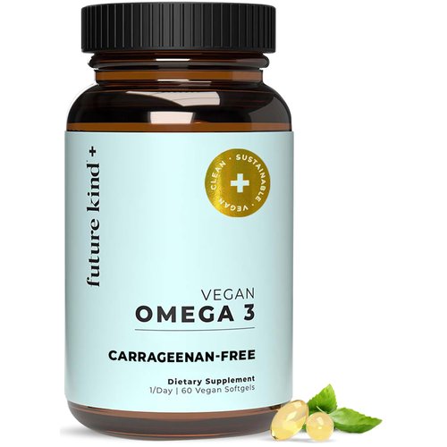 Future Kind Vegan Omega 3 Supplement (2 Month Supply) - Glass Bottle & Carrageenan-Free Algae Omega 3 Supplements for Joint, & Mood Support - DHA EPA Supplements for Kids & Adults