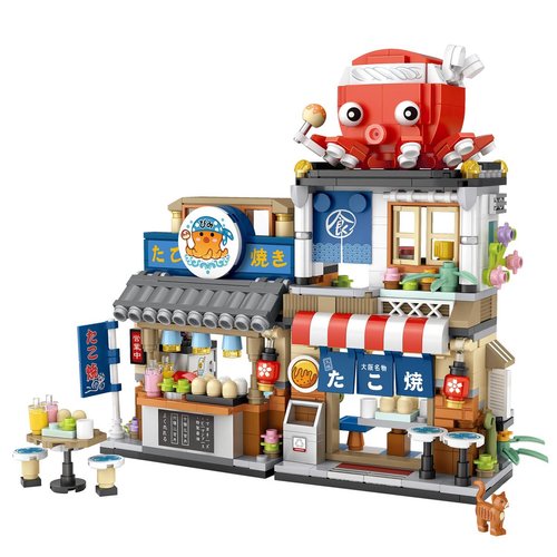 noziaa Japanese City Street View Takoyaki Shop, MOC Creative Building Blocks House Set, Simulation Architecture Construction Toy, Gifts Idea for Kids Adults (Mini Blocks 722 pcs)