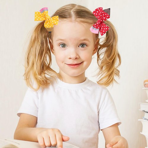 Back to School Bow Hair Clips Pencil Cheer Hair Bows Wave Point Hair Bow Barrette Handmade Yellow and Red Hairgrips Alligator Clips for First Day of School 2PCS
