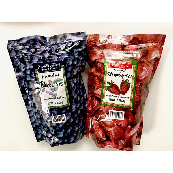 Trader Joe's Freeze Dried Blueberries and Freeze Dried Strawberries, 1 of Each, 2 Bags Total