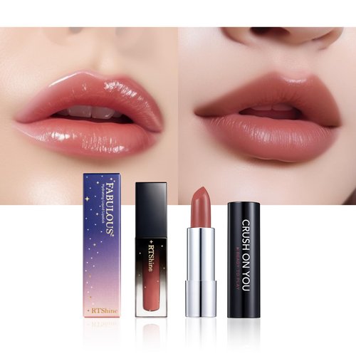 READY TO SHINE Matte Vegan Creamy Satin Lipstick and Lip Glow Set (302-Close to You+102-#ONMYOWN) CRUSH ON YOU