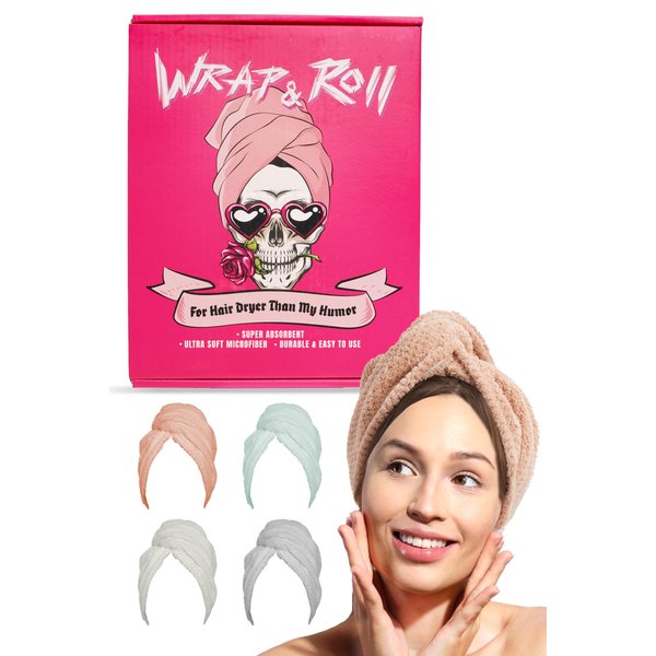 UpgradeWith Wrap & Roll Microfiber Hair Towel Wraps | Super Absorbent & Fast Drying Hair Drying Towel Wrap for Wet Hair | Ultra Soft Frizz-Control Hair Turban Head Towel with Button 1pc (Gray)