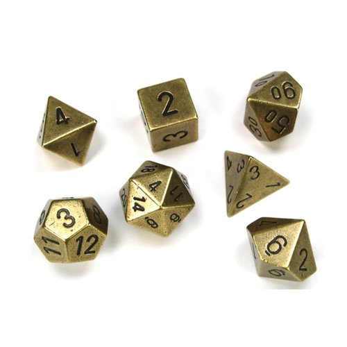 Chessex DND Dice Set D&D Dice-16mm Old Brass Metal Polyhedral Dice Set-Dungeons and Dragons Dice Includes 7 Dice - D4 D6 D8 D10 D12 D20 D% (CHX27023)