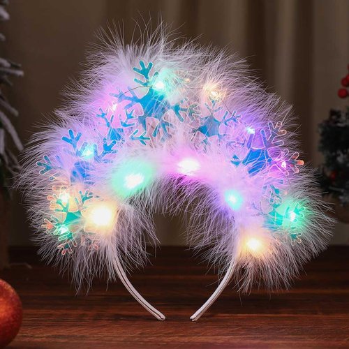 GORTIN Light up Snowflakes Headband LED Christmas Headband Glowing Feather Hair Band Xmas Holiday Party Costume Hair Accessories for Women and Girls