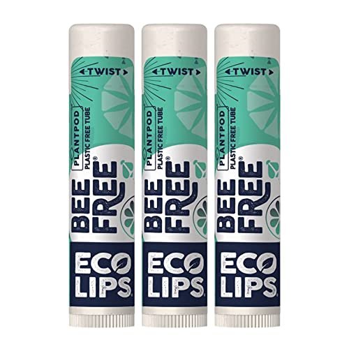 Vegan Lip Balm Sweet Mint by Eco Lips flavor 3 Pack Natural Bee Free with Candelilla Wax, Organic Cocoa Butter, & Coconut Oil Lip Care. 100% Plastic-Free Plant Pod Packaging - Made in USA