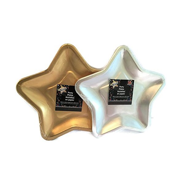 2 Pack Star Shaped Paper Plates 12 Silver 12 Gold