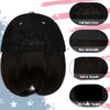 Qlenkay American Flag Hat Wig USA Flag Adjustable Baseball Cap Attached with 14" Hair Extensions Straight Bob Synthetic Hairpiece for Women Dark Brown